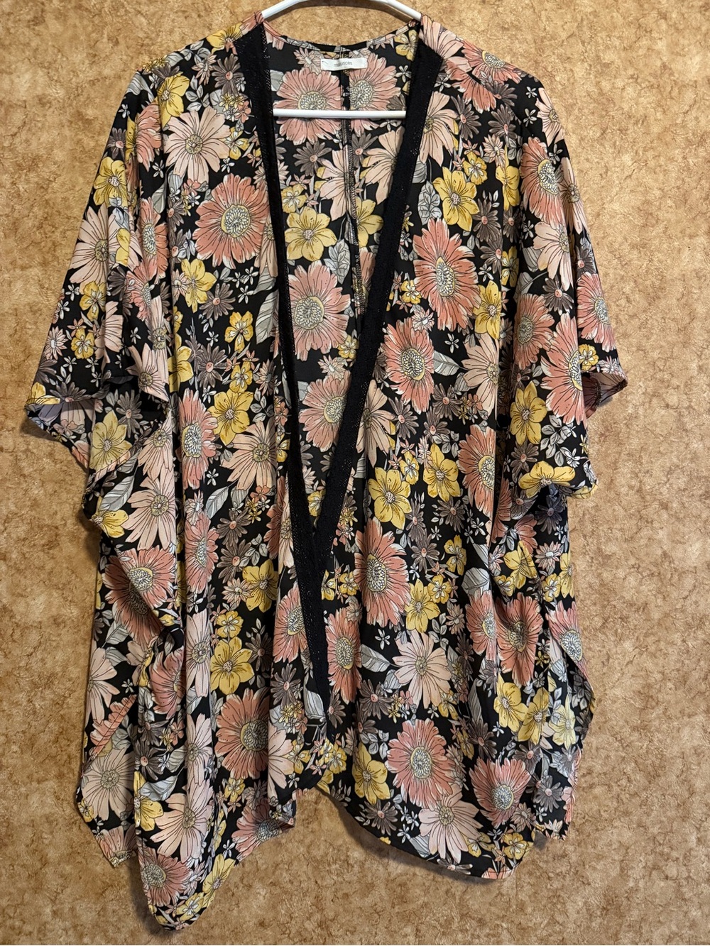 Floral Lightweight Kimono with Pink and Yellow Blooms